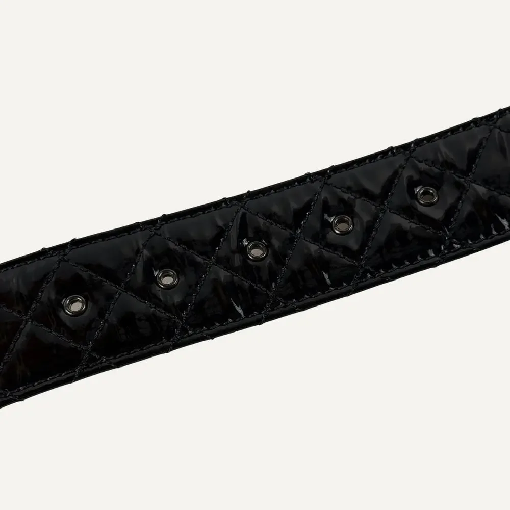 Chanel Black Quilted Patent Leather CC Logo Buckle Belt Size 80 32 Unisex